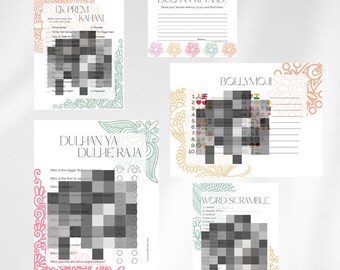 Indian Bridal Shower games bundle 2, Desi Wedding, Indian Bridesmaids, South Asian Bride