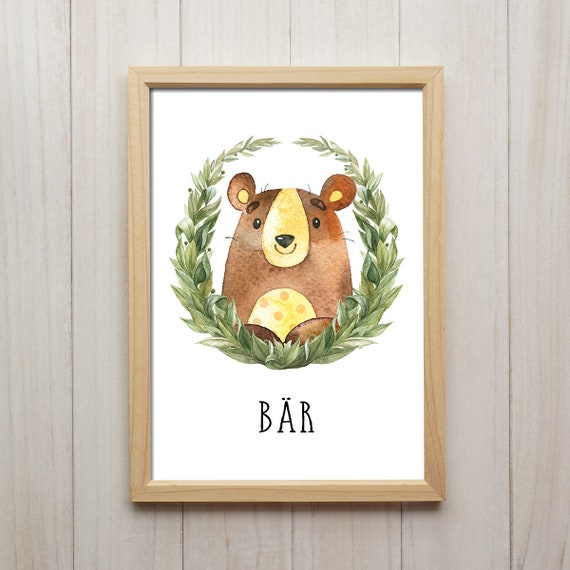 Bär Bild Kinderzimmer Tiere Kunstdruck Kranz Portrait ...