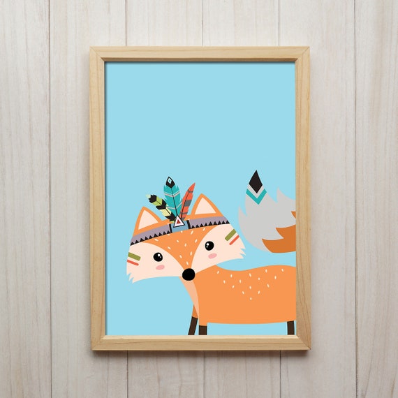Tribal Fuchs Bild Kinderzimmer Deko Tiere Kunstdruck Etsy