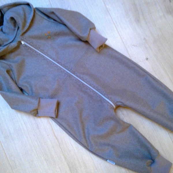 Windelfreier Overall mit Reißverschluss, dünner Outdoor Overall, Wolle (Feinloden), Größe 86/92, Beige