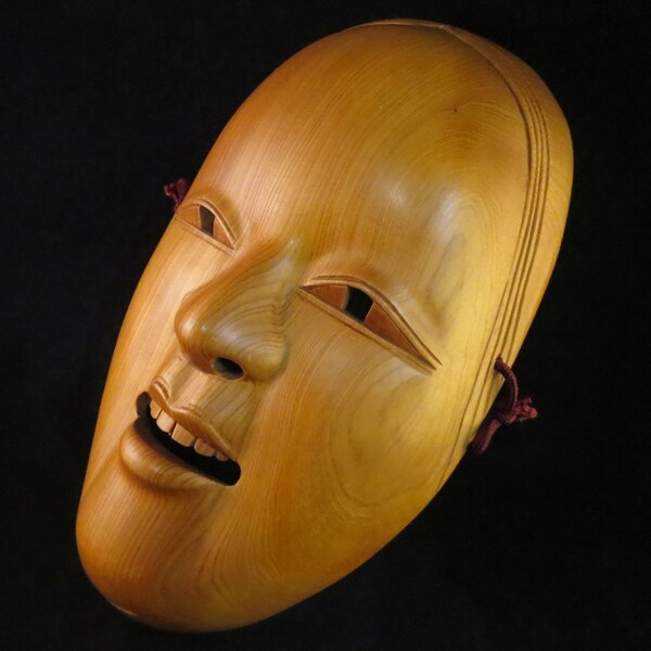 Vintage Japanese mask KOOMOTE Noh Kagura Wood Hand carving Old Kabuki wooden 小面