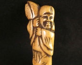 Antique Japanese NETSUKE Miniature sculptures Momo Sennin Peach 39 s hermit Carved in Edo era Stag horn