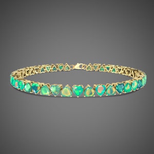 Natural Green Heart cut faceted opal tennis gold bracelet, Elegance rare fire opal bracelet for women, October birthstone opal jewelry, Gift