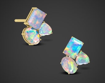Natural Fire Opal Stud Earrings, Multi Fire opal stud Earrings, Opal earrings Silver, Opal Earrings hoop, Gold Stud Earrings, Birthday Gift
