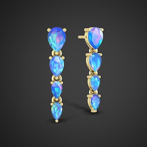 Blauer Opal Ohrringe, Birnen Opal Ohrringe, Schwarz Opal Ohrstecker, Feuer Opal Ohrringe Schmuck, Oktober Birthstone Schmuck, 14k Gold Ohrringe