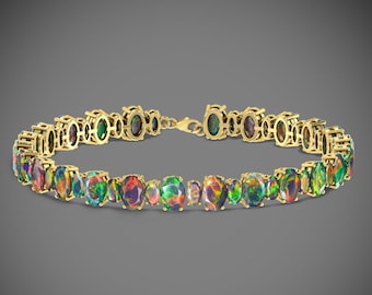 Natuurlijke zwarte multi vuur opaal tennisarmband, oktober geboortesteen opaal sieraden, AAA Ethiopische opaal armband, armband voor vrouwen, cadeau voor haar