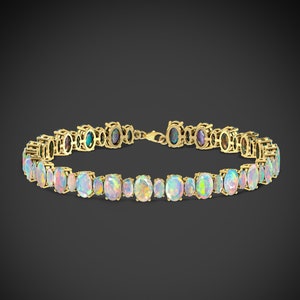 Natural White Multi fire oval cut opal tennis bracelet, October birthstone Opal Jewelry, AAA Ethiopian opal Bracelet, Rare fire opal Jewelry