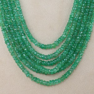 6 Strand Faceted Emerald Beads Necklace, Natural Zambian Emerald Beads, 3.5 to 5 mm Green Gemstone Beads Necklace, 370 carat Emerald Beads