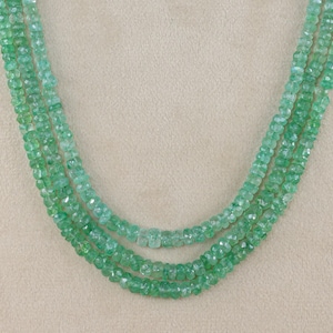3 Strand Faceted Emerald Beads Necklace, Natural Zambian Emerald Beads, 4 to 5 mm Green Gemstone Beads Necklace, 175 carat Emerald Beads