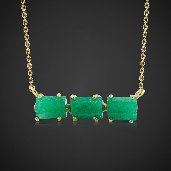 Raw Emerald Crystal Gold Necklace, Genuine Emerald Rough Pendant Silver Necklace, Emerald Pendant Necklace, May Birthstone Necklace, Gift