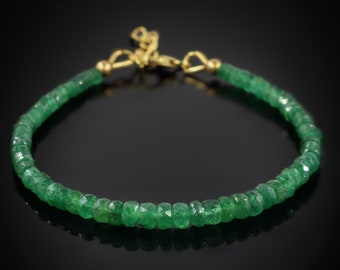 Faceted Emerald Beads Bracelet, Genuine Emerald Bracelet, Emerald Bracelet, May Birthstone Bracelet, Natural Emerald Bracelet, Real Emerald