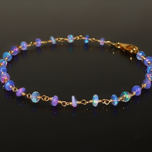 New Unique wire Wrap Design With AAA Ethiopian opal Beads Bracelet, Natural Lavender Opal beads bracelet, October birthstone opal jewelry.