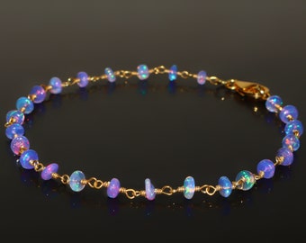 New Unique wire Wrap Design With AAA Ethiopian opal Beads Bracelet, Natural Lavender Opal beads bracelet, October birthstone opal jewelry.