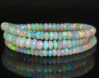 AAAA quality Natural Ethiopian White Opal Faceted Beaded Necklace,  925 sterling silver with gold filled Necklace, Real opal jewelry gift