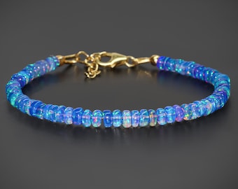 AAA Ethiopian Opal Beaded Bracelet, Natural Blue Opal Beads Bracelet, October Birthstone, Rainbow Fire Opal Bracelet, 4 to 5 mm Opal Jewelry