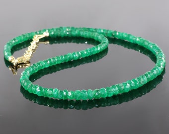 Genuine Emerald Necklace, Emerald Necklace, Round Beads Necklace, May Birthstone Jewelry, Green Emerald Necklace, Emerald Necklace Silver