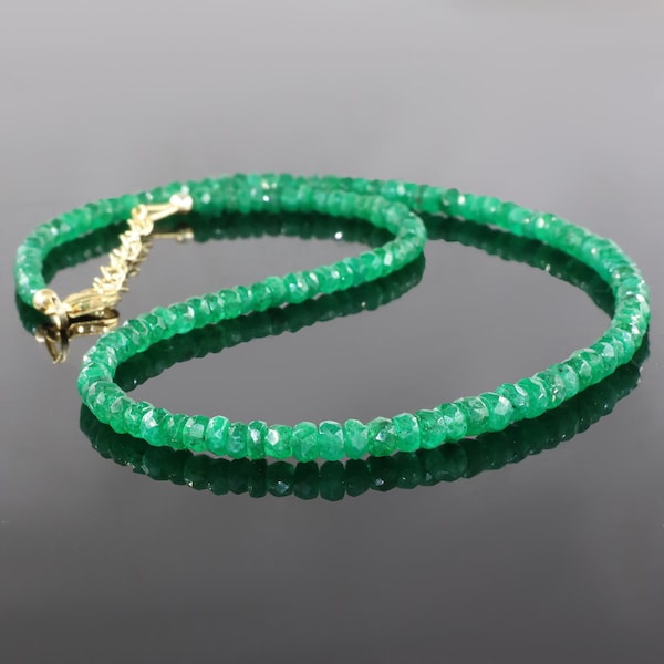 Genuine Emerald Necklace, Emerald Necklace, Round Beads Necklace, May Birthstone Jewelry, Green Emerald Necklace, Emerald Necklace Silver
