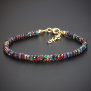 Black Fire Opal Bracelet, Opal Jewelry, gold jewelry, fire opal Bracelet, beaded Bracelet,