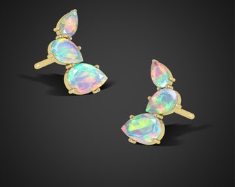 Ethiopian fire opal earrings, Women Earring Studs, Rare opal Earrings,Gift For Her, Opal earrings studs, fire opal earrings,14K Gold Earring