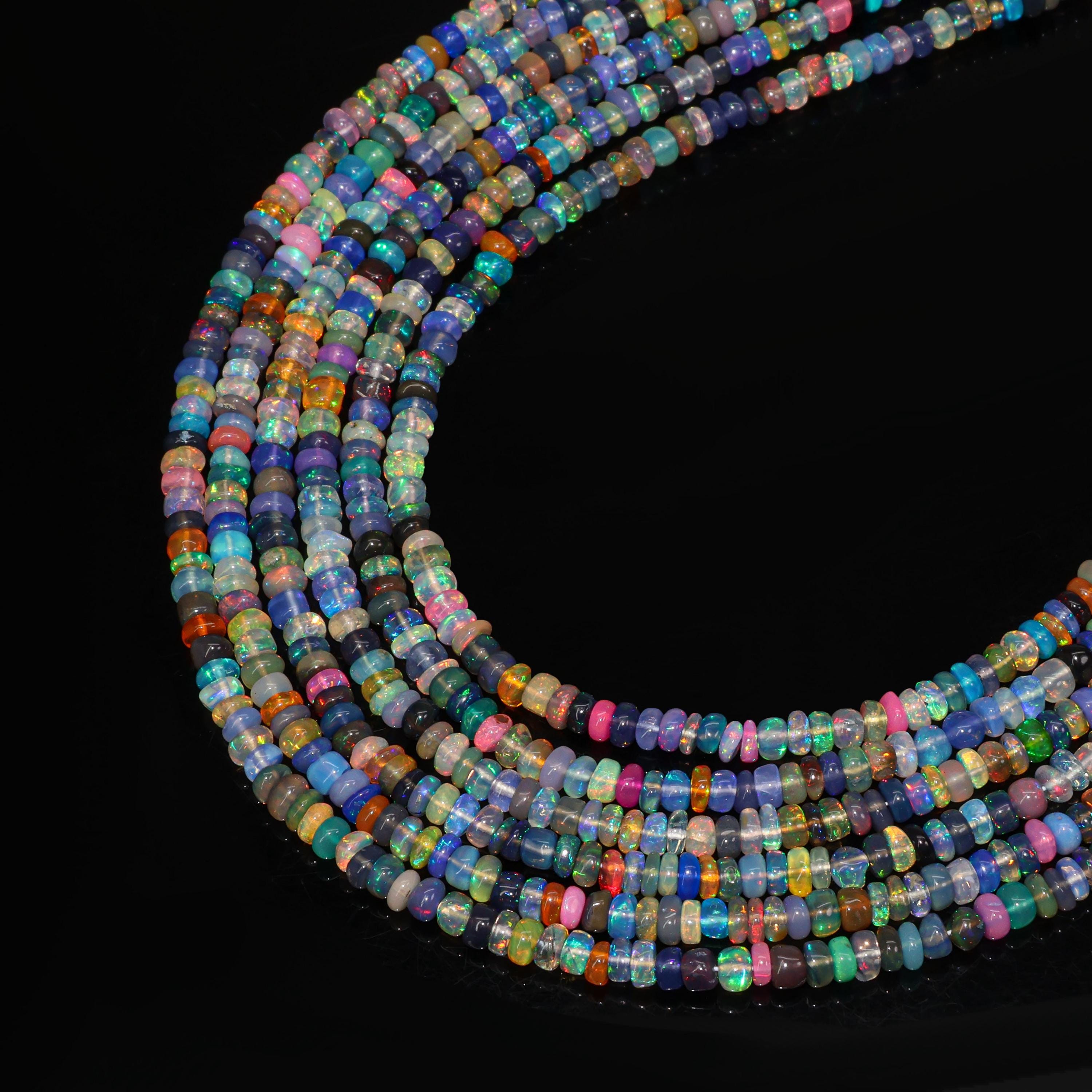 3.80 MM AAA Multifire Opal Beads Loose Strand, Genuine Multi Color Disco Opal Loose Beads for Jewelry Making, October Birthstone Opal Beads