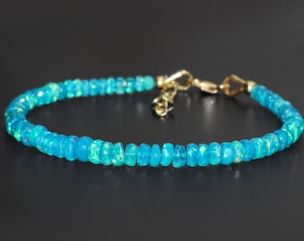 Natural paraiba opal Faceted Beaded Bracelet, AAA Grade Quality Opal Bracelet, 925 Sterling Silver Bracelet, October Birthstone Bracelet