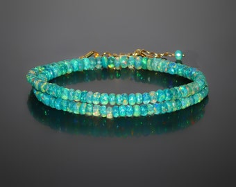 AAA Green fire faceted opal beaded necklace for women, Vintage fire opal necklace, Handmade necklace, Natural opal jewelry, gift for her