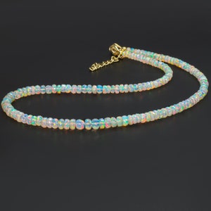 Natuurlijke Ethiopische opaal kralen ketting, witte opaal sieraden, regenboog vuuropaal edelsteen ketting voor vrouwen, opaal kralen sieraden, verjaardagscadeau