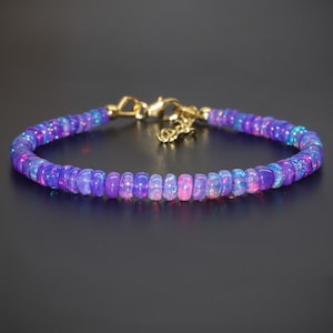 AAA Ethiopian Opal Beaded Bracelet, Natural Lavender Opal Beads Bracelet, October Birthstone, 4-5 mm Fire Opal Beads Bracelet, Opal Jewelry