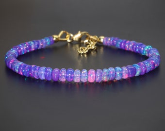AAA Ethiopian Opal Beaded Bracelet, Natural Lavender Opal Beads Bracelet, October Birthstone, 4-5 mm Fire Opal Beads Bracelet, Opal Jewelry