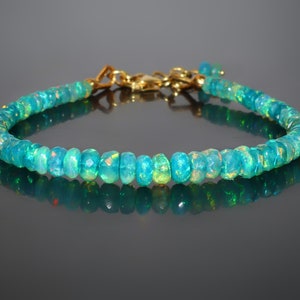 Green fire Ethiopian opal faceted beads bracelet for women, Handmade opal beaded bracelet, Gold opal beads bracelet, Silver bracelet for her
