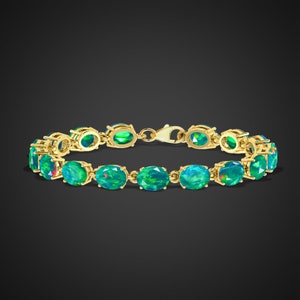 Opal Tennis Bracelet, Faceted Opal jewelry, Green Opal 14k Gold Jewelry, Bracelet for Women, Christmas Gift, Wedding Bracelet, Gift for Mom