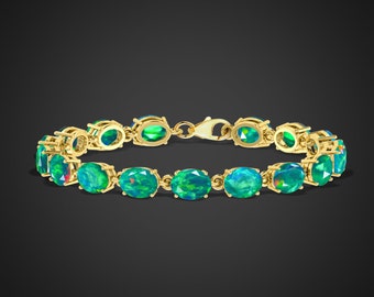 Opaal tennisarmband, gefacetteerde opaal sieraden, groene opaal 14k gouden sieraden, armband voor vrouwen, kerstcadeau, bruiloft armband, cadeau voor moeder