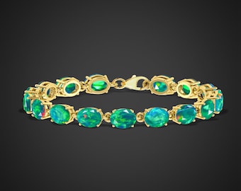 Opal Tennis Bracelet, Faceted Opal jewelry, Green Opal 14k Gold Jewelry, Bracelet for Women, Christmas Gift, Wedding Bracelet, Gift for Mom