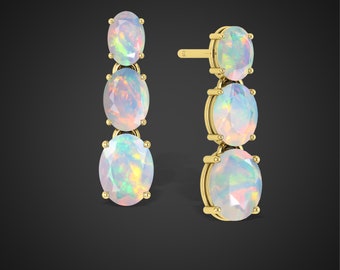 Multi Fire Opal Stud Earrings, Natural Welo Opal Earring, October Birthstone, Opal Earring for Women, Christmas Gift, Oval Opal Cabs Earring