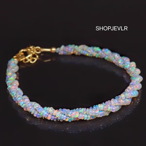 Pulsera de cuentas de ópalo etíope blanco natural retorcido, ópalo de calidad AAA, pulsera de plata de ley 925 con relleno de oro, regalo de joyería de ópalo real