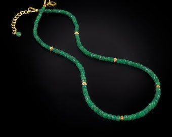 AAA Emerald Beaded Necklace, Necklace for women, 925 Sterling Silver Jewelry, Faceted Emerald Beads Necklace, 3 to Emerald Gemstone Jewelry