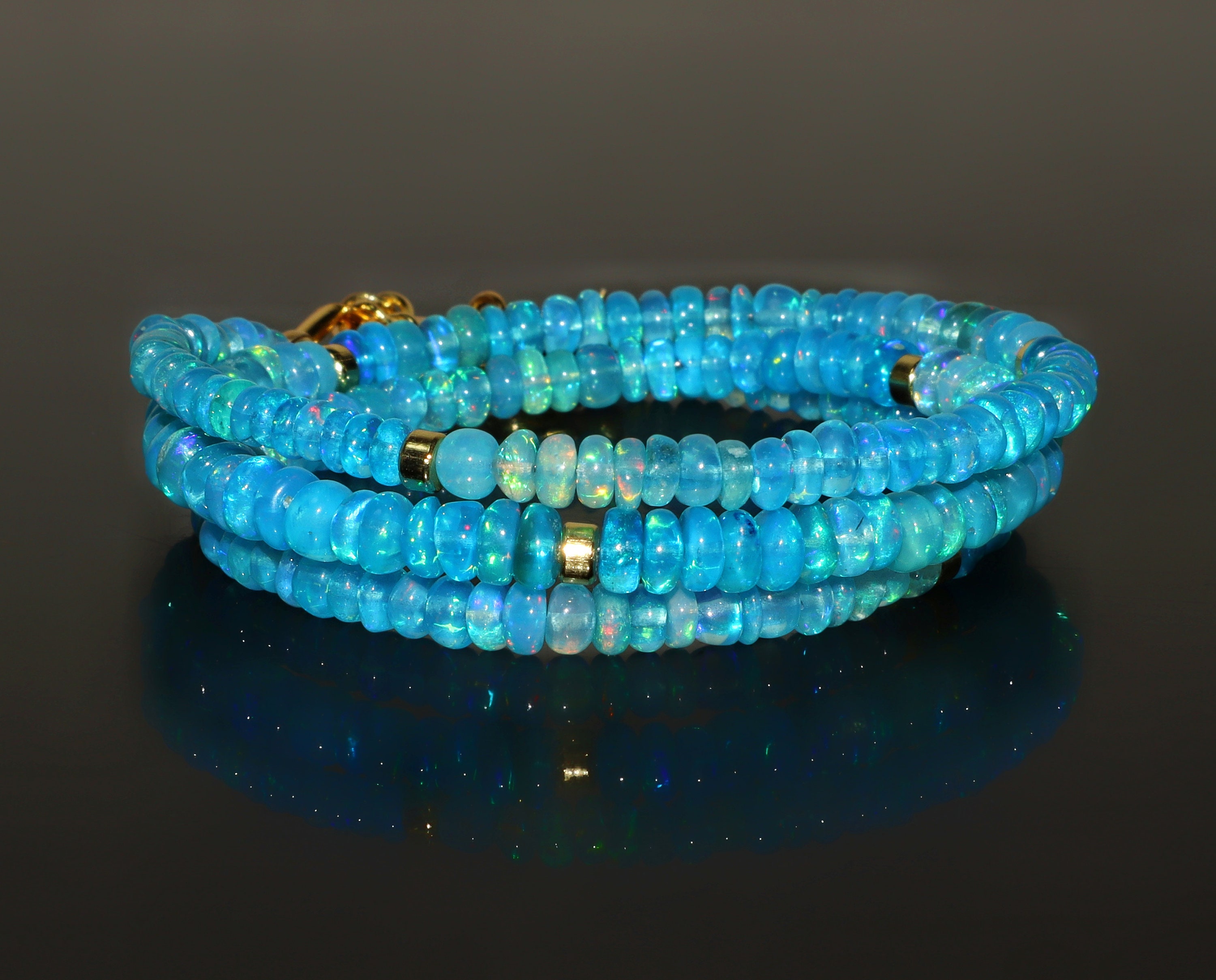 AAA品質の天然プライバエチオピアオパールネックレス、925スターリング