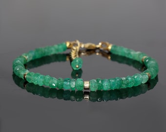 Natural Emerald Faceted Beaded Bracelet, Emerald Gold Beads Bracelet, Emerald Gold Bracelet, Gemstone Beaded Bracelet, May Birthstone Gift