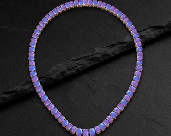Lavender Opal Tennis Necklace, Wedding Necklace for Women, October Birthstone Jewelry, Handmade Gemstone Gift, Sterling Silver Necklace