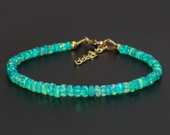 Natural Green Opal Beaded Bracelet, Opal Faceted Beads Bracelet, Fire opal Bracelet, Anniversary Gift for wife, Opal Jewelry, Gift for her