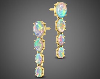 Natural Opal Oval Cut Earrings, October Birthstone Opal Jewelry, Jewelry For Women, Spiritual Opal Jewelry, Faceted Opal Earrings, Gift her