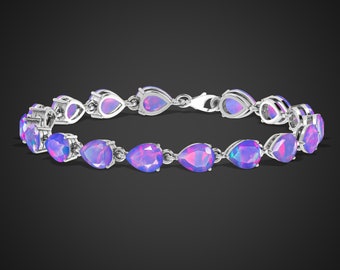Lavender Opal Tennis Bracelet, Pear Opal jewelry, Purple Opal Jewelry, Bracelet for Women, Christmas Gift,Opal Silver Bracelet, Gift for her