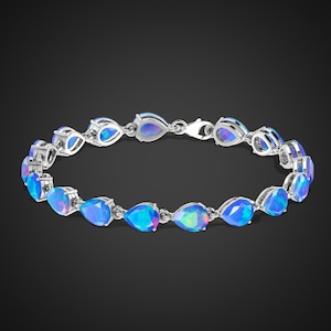 Bracelet tennis bleu opale de feu, cadeau pour elle, bracelet de mariage opale or, cadeau de Noël, bracelet opale forme poire, bracelet opale pour femme