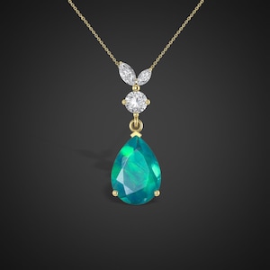 Pear Opal Pendant Necklace, Fire Green Opal Pendant Necklace,Opal Gemstone Pendant, October Birthstone, Faceted Opal Silver Pendant Necklace