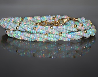 Natural Fire White Ethiopian Opal Twist Necklace, Opal Beaded Necklace, Multi fire opal Beads Necklace, White opal necklace, Christmas Gift
