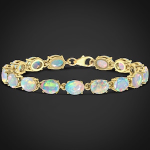 White opal tennis bracelet, fire opal tennis bracelet, 925 Sterling silver tennis bracelet for women, Natural opal bracelet, AAA Opal