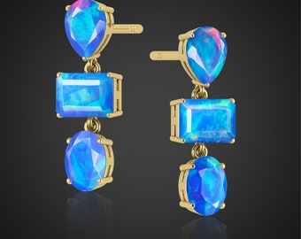 Natural Opal Earrings, Multi opal earrings, Earrings for women, 14K Gold Earrings, Fire  Opal Earrings, Christmas Gift, Opal Silver Earrings
