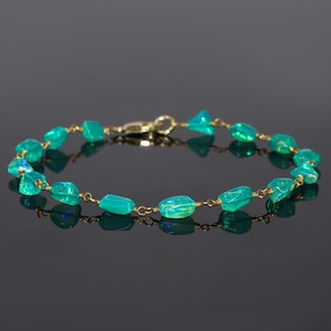 Green Fire Ethiopian opal tumble wire wrap bracelet, bracelet for women, Gold bracelet, 925 Sterling silver bracelet, AAA Ethiopian opal