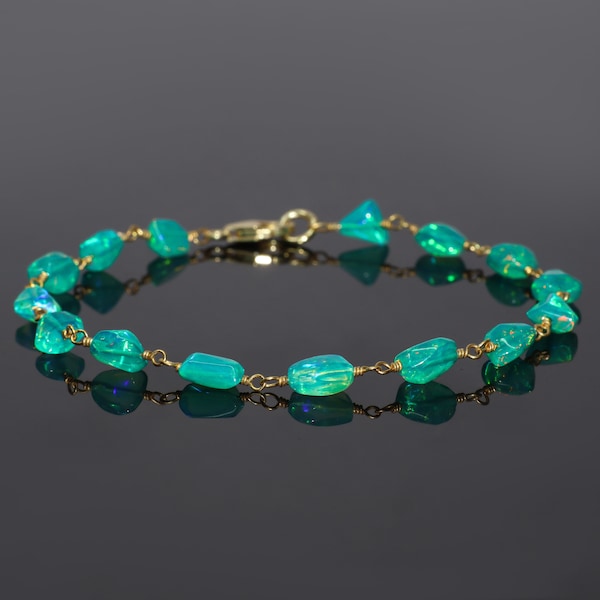 Bracelet enroulé avec opale d'Éthiopie de feu vert, bracelet pour femme, bracelet en or, bracelet en argent sterling 925, opale d'Éthiopie AAA