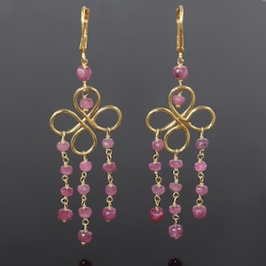Natural Ruby Faceted Beads Dangle and Drop Earrings, Genuine Ruby Gemstone Beads Gold Earrings, Ruby Dangle Earring, July Birthstone Jewelry